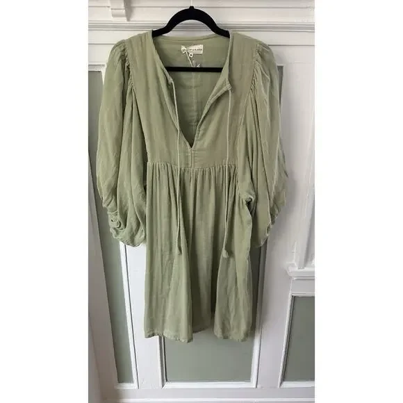Daughters of India Women's Kyra Mini Dress Jade Size Medium Solid Gauze - Picture 1 of 10